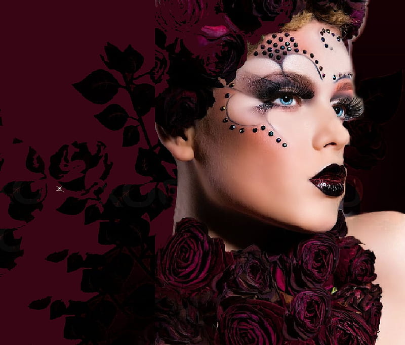Heart of the Rose, artistic, pretty, hair art, bold, face paint, fantasy, flowers, female, deep wine, soft, delicate, roses, creative, body art, girl, makeup, lady, HD wallpaper