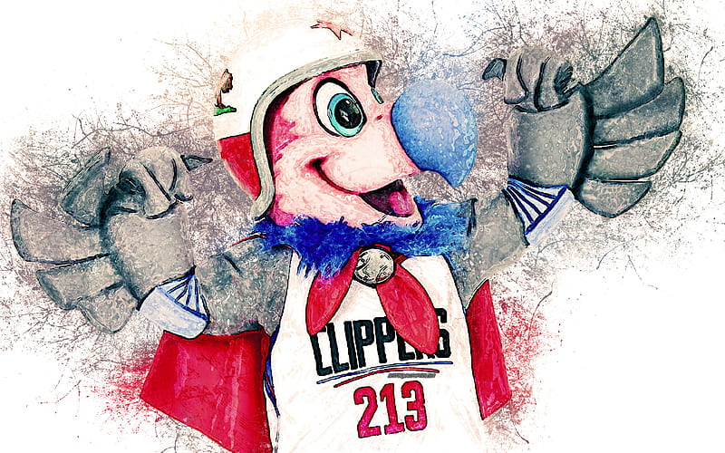 Chuck the Condor, official mascot, Los Angeles Clippers art, NBA, USA, grunge art, symbol, white background, paint art, National Basketball Association, NBA mascots, Los Angeles Clippers mascot, basketball, HD wallpaper