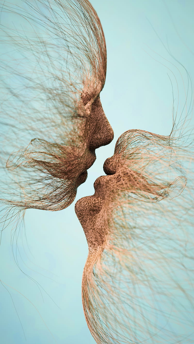 Kiss, 3d, abstract, art, blue, branch, face, kissing, lips, love, romance, roots, teal, trahko, trails, valentine, HD phone wallpaper