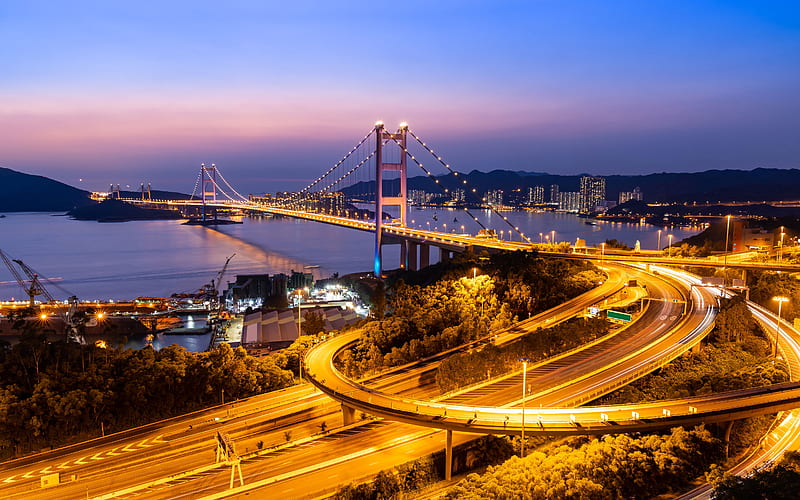 Hong Kong Tsing Ma Bridge Sunset 2021 City Ultra, HD wallpaper