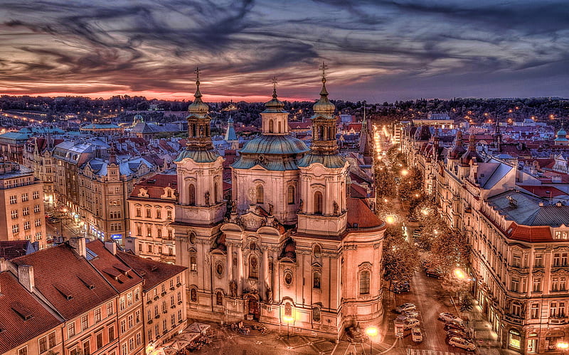 Prague at evening, nightscapes, streets, R, Czech Republic, Prague, Europe, HD wallpaper