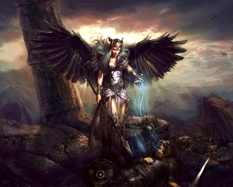 Odin\'s Valkyrie, warriors, flying horses, valkyrie, soul, battlefield, HD wallpaper