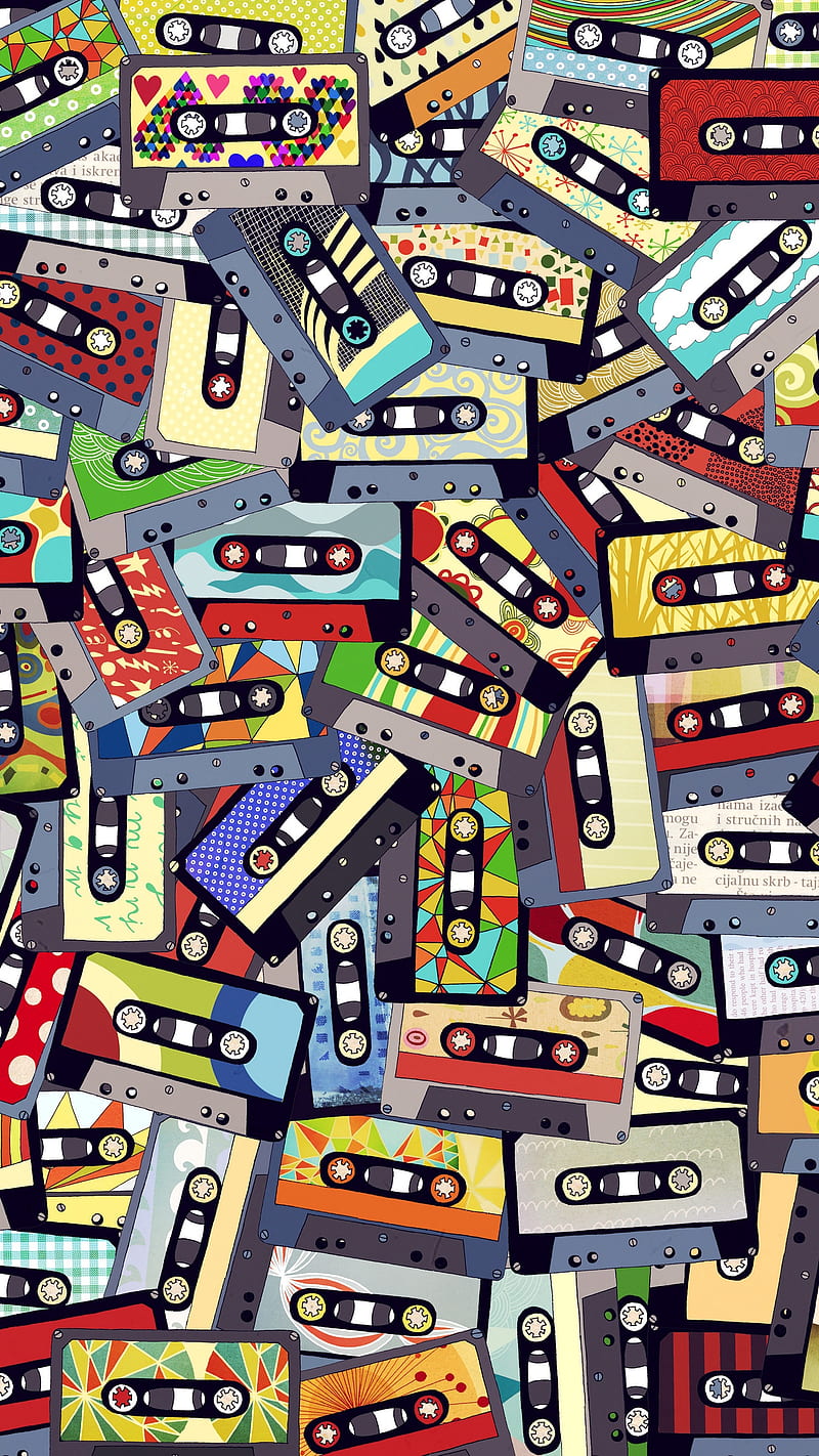 audio cassettes, art, collage, colorful, HD phone wallpaper