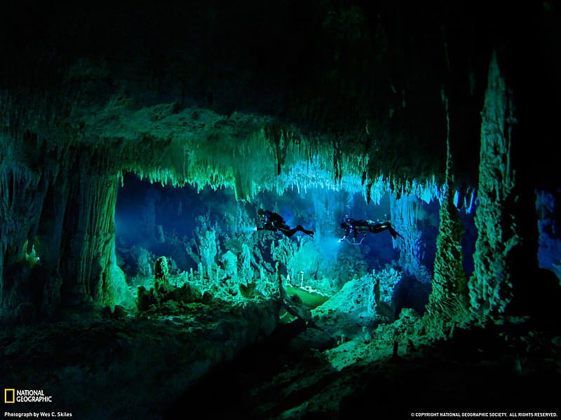 Underwater Cave in the Bahamas, underwater, diving, sea, caves, HD wallpaper