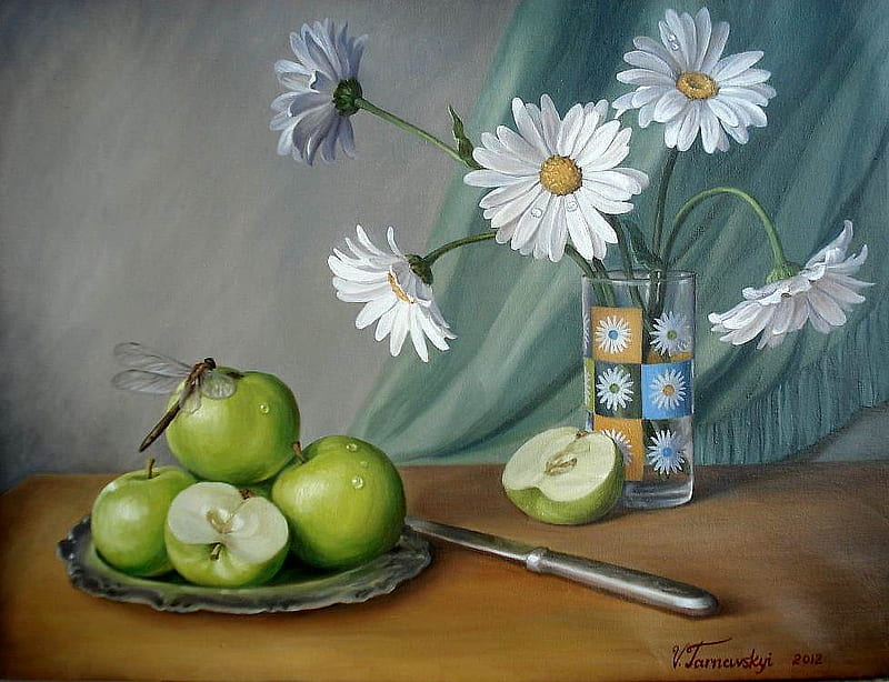 A.Tarnavsky, apple, art, margarita, painting, flower, a tarnavsky, daisy, HD wallpaper