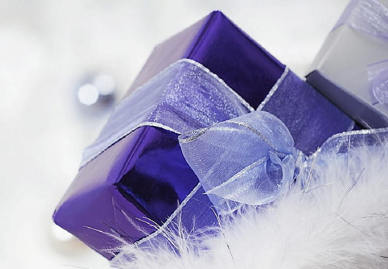 Purple box, holidays, christmas decor, christmas, december, box, bow, ribbons, gift, nice, purple, decorations, gifts, happy holiday, HD wallpaper