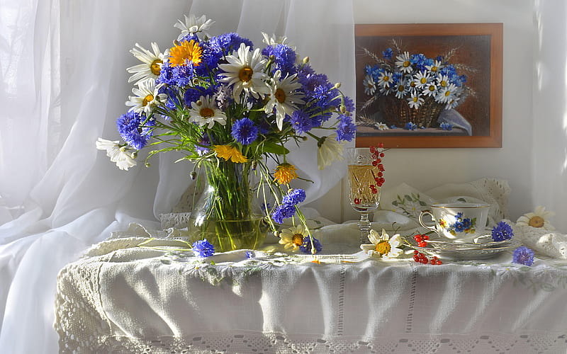 Still life with flowers, Flowers, Painting, Vase, Bouquet, HD wallpaper