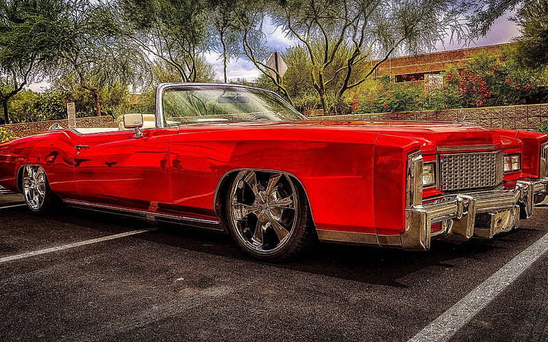 retro cars, convertible, cadillac eldorado, red cadillac, r, HD wallpaper