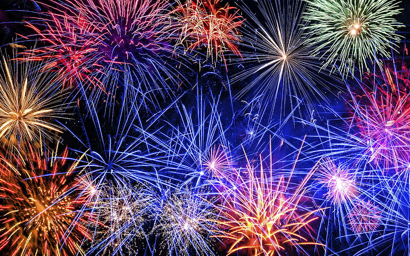 colorful fireworks, night, black sky, fireworks, holiday, background with fireworks, HD wallpaper