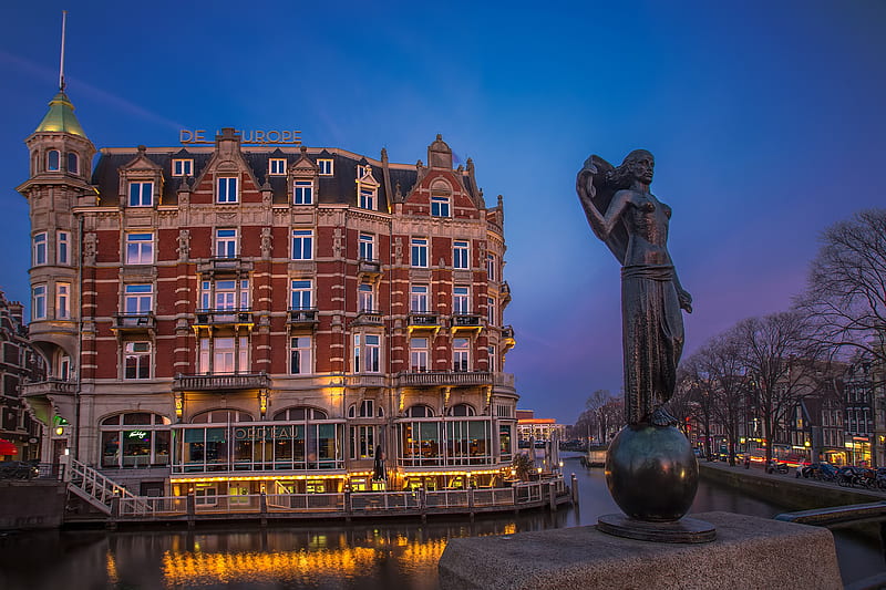 Cities, Amsterdam, House, Netherlands, Statue, HD wallpaper