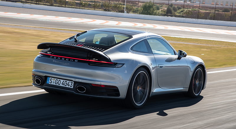 2020 Porsche 911 4S (Color: Agate Grey Metallic) - Rear Three-Quarter , car, HD wallpaper