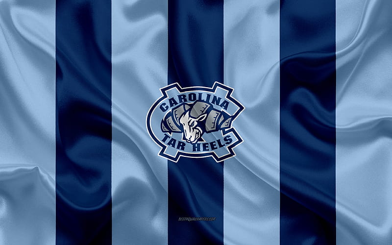 North Carolina Tar Heels, American football team, emblem, silk flag, blue silk texture, NCAA, North Carolina Tar Heels logo, Chapel Hill, North Carolina, USA, American football, HD wallpaper