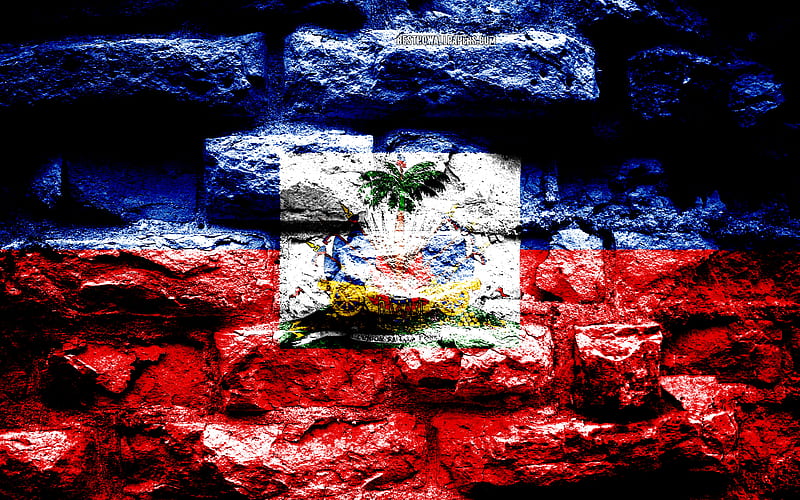 Haiti flag, grunge brick texture, Flag of Haiti, flag on brick wall, Haiti, Europe, flags of North America countries, HD wallpaper