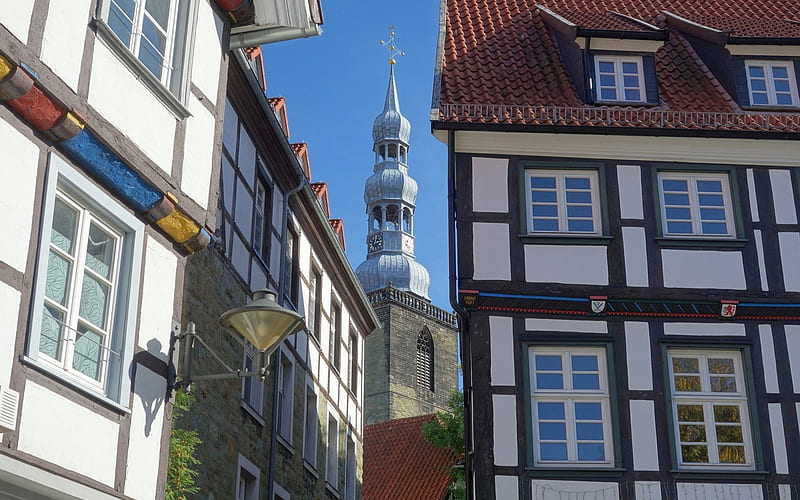 Truss, Germany, windows, church, Germany, houses, town, HD wallpaper
