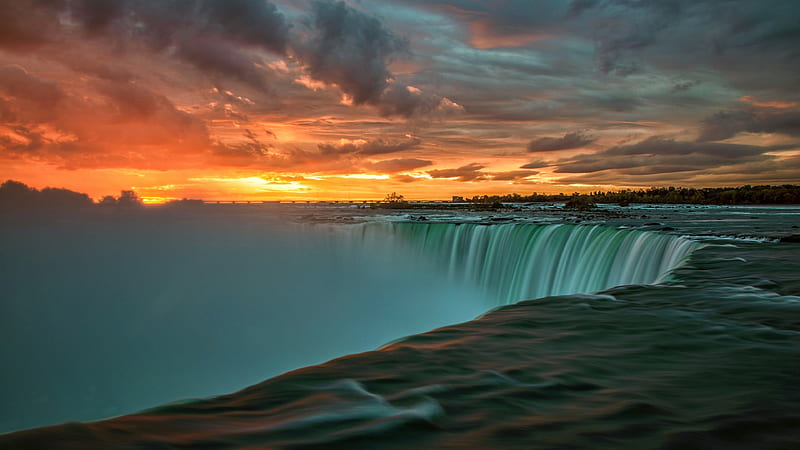 Niagara Falls Under Yellow Black Cloudy Sky During Sunset In Canada Canada, HD wallpaper