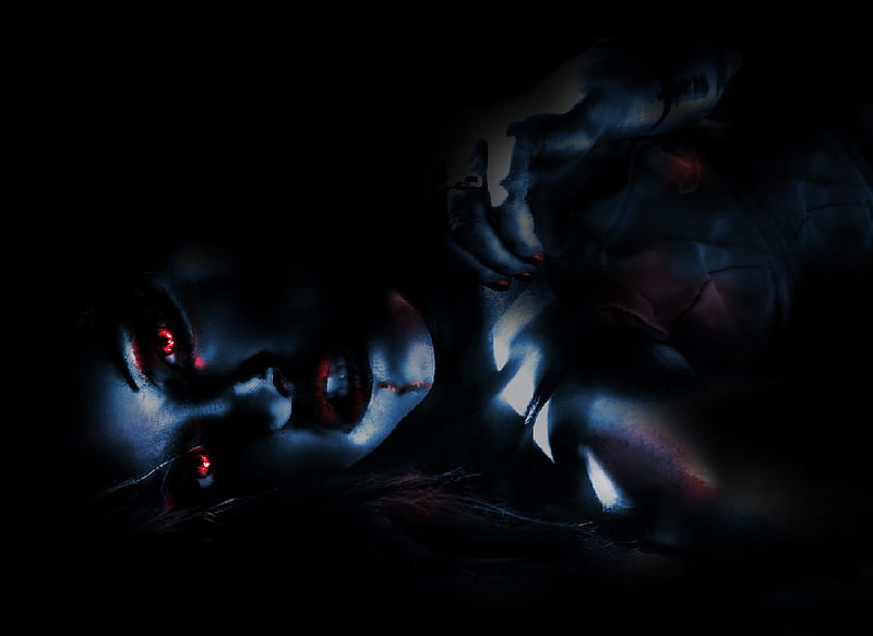 midnight mina..vampire red, red, female, shine, twilight, nails, blood, cold, gothic, person, vampire, peiple, woma, eyes, blue, HD wallpaper