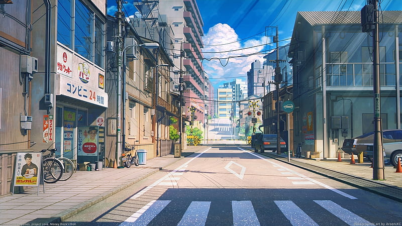 Aesthetic anime town, 0w0, calming, street, sunset, thanks, HD phone  wallpaper