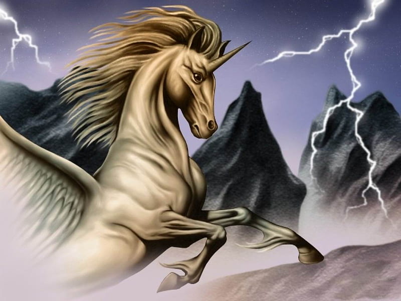 Licorne Pegasus Wings Lightning Unicorn Horn Hd Wallpaper Peakpx