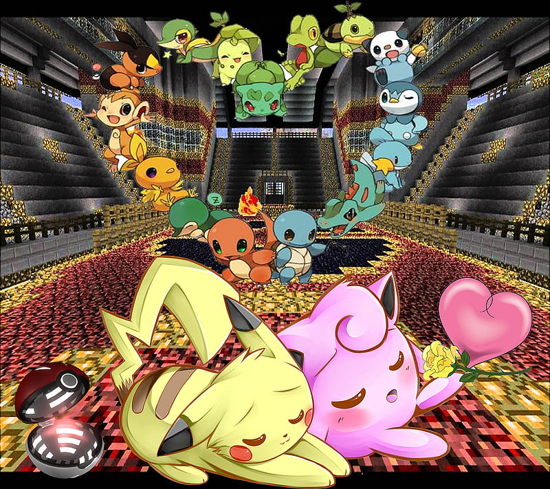 pikapuff luv, anime, jigglypuff, love, pikachu, pokemon, HD wallpaper