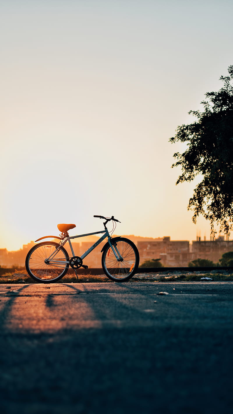 bike, sunset, horizon, sky, HD phone wallpaper
