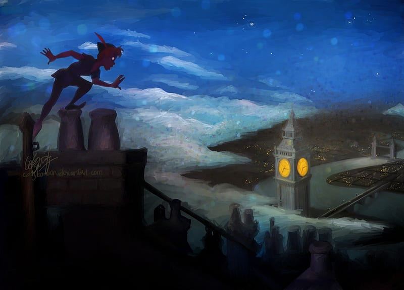 Peter Pan, Painting, Disney, Cartoon, HD wallpaper