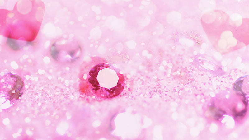 Pink Glittering Stones Heart Shape Pink Background Pink Background, HD wallpaper