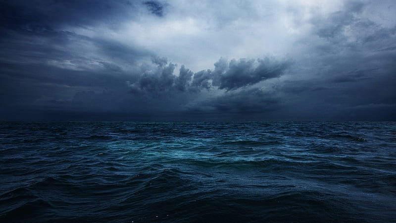 Dark Cloudy Sea, Sea, Clouds, Oceans, Nature, HD wallpaper