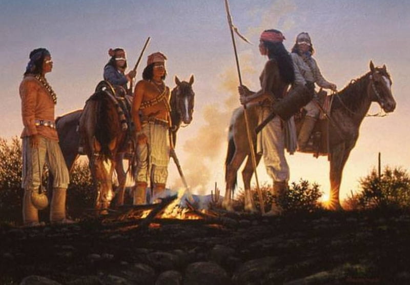 American Indians on horseback, Indians, first Americans, horses, on horseback, HD wallpaper