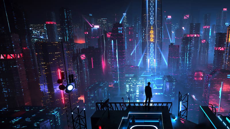 Night, City, Light, Neon, Sci Fi, Futuristic, HD wallpaper