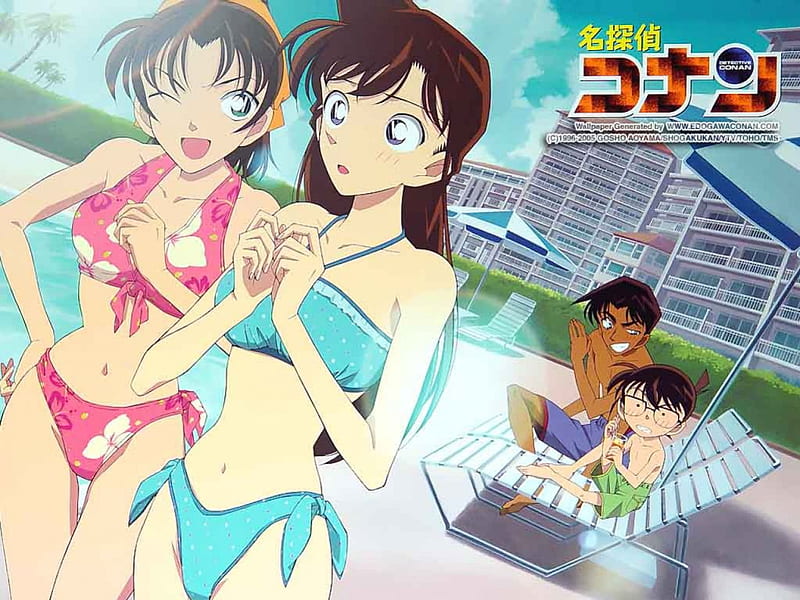 Detective Conan, Ran Mouri, Female, Male, Swimsuit, Cute, Conan Edogawa, Bikini, Hattori Heiji, HD wallpaper