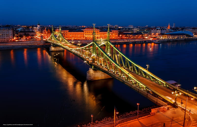 Liberty Bridge,Budapest,Hungary , bridge, hungry, sky, lights, sea, night, HD wallpaper