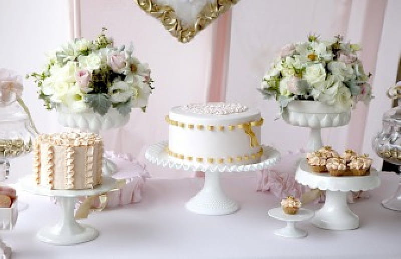 * Ready for wedding *, cake, table, bouquet, flowers, wedding, sweet, HD wallpaper