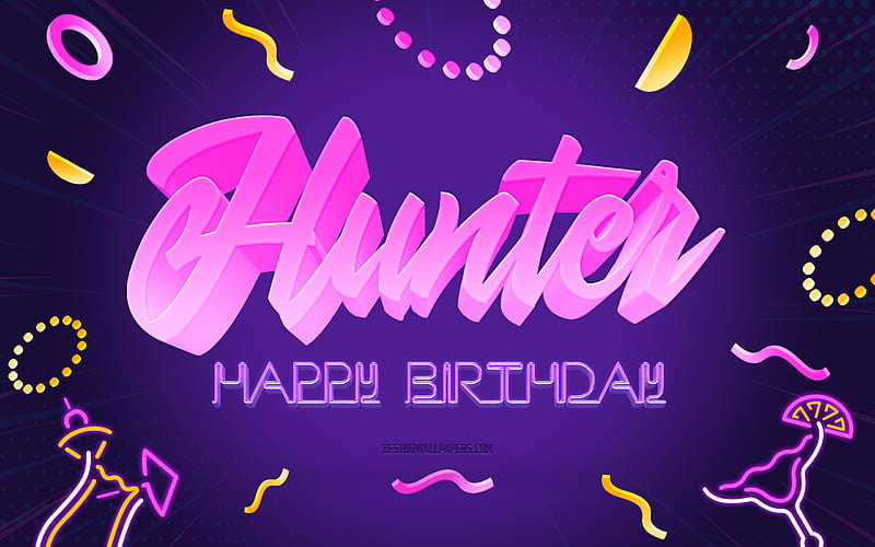 Happy Birtay Hunter Purple Party Background, Hunter, creative art, Happy Hunter birtay, Hazel name, Hunter Birtay, Birtay Party Background, HD wallpaper