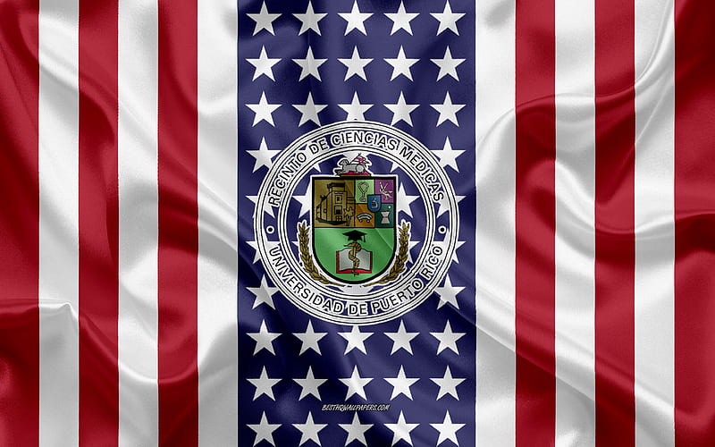 University of Puerto Rico Medical Sciences Campus Emblem, American Flag, University of Puerto Rico Medical Sciences Campus logo, San Juan, Puerto Rico, USA, HD wallpaper