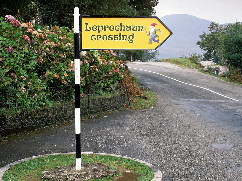 Leprechaun Crossing , crossing sign, road, ireland, leprechaun, HD wallpaper
