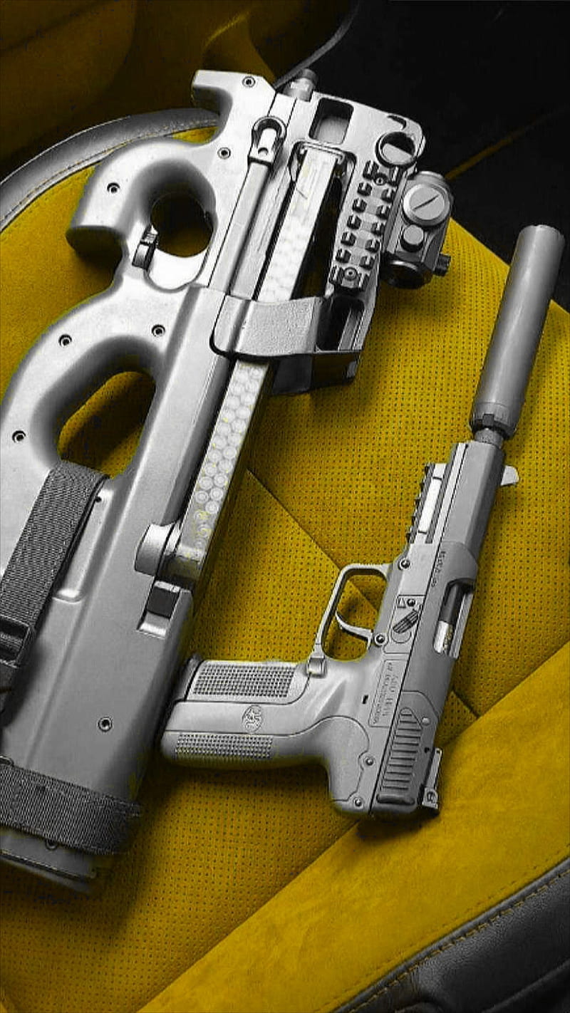 Machine guns, car seat, yellow, HD phone wallpaper