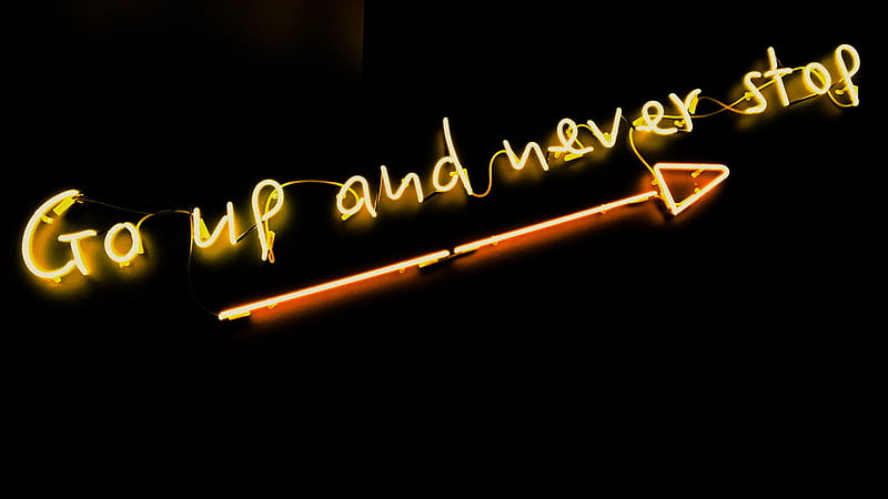 Neon Light Go Up and Never Stop Word Black Background Neon, HD wallpaper