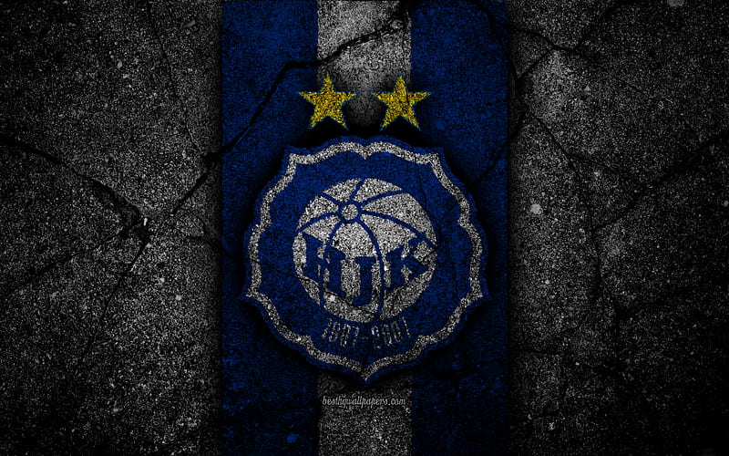 HJK FC, logo, Veikkausliiga, grunge, Finnish Premier Division, emblem, Finland, HJK Helsinki, black stone, football, asphalt texture, FC HJK, HD wallpaper
