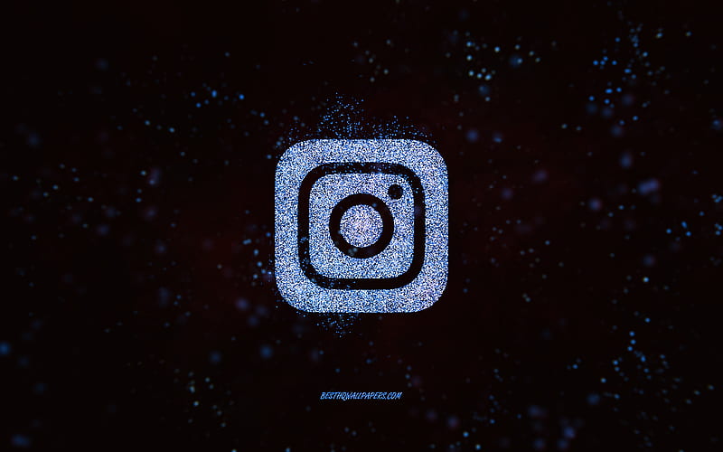 Instagram glitter logo, black background, Instagram logo, blue glitter art, Instagram, creative art, Instagram blue glitter logo, HD wallpaper