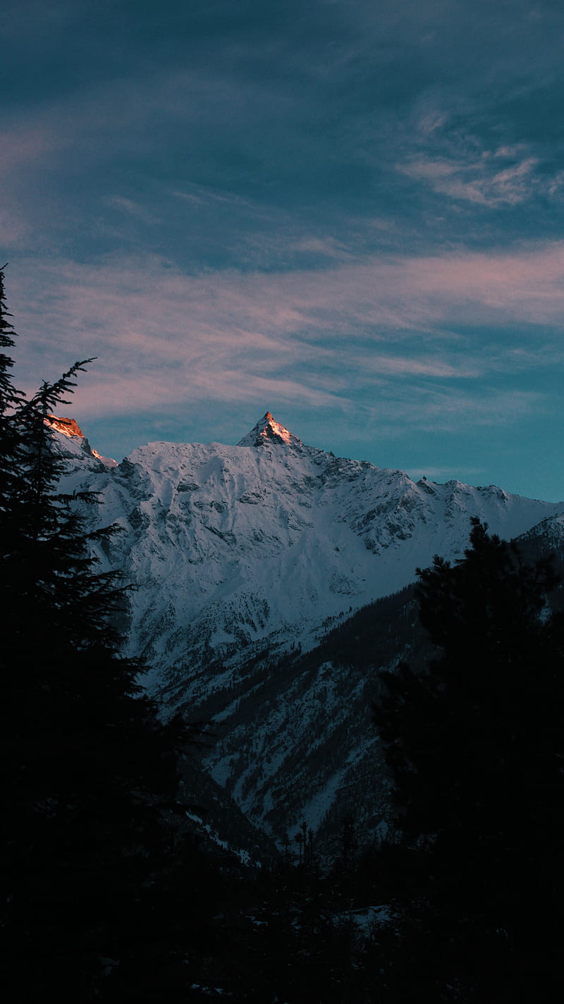 mountains, snowy, dark, peak, HD phone wallpaper