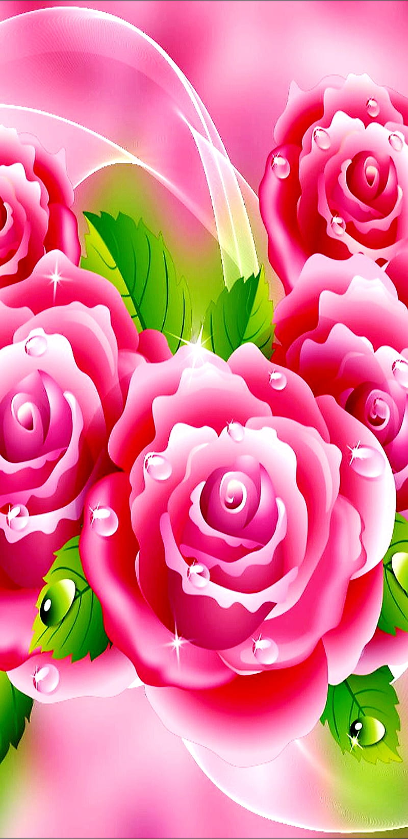 Pink Roses, floral, flower, girly, pretty, rose, sparkle, HD phone wallpaper