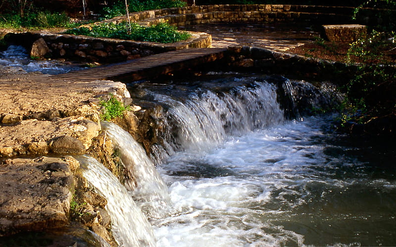 Jordan River, waterfall, nature, river, landscape, HD wallpaper
