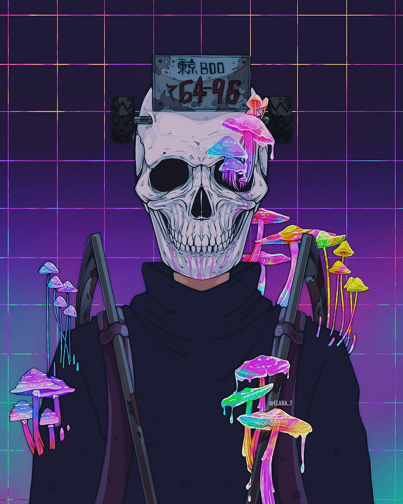 Ebisu , anime, dorohedoro, mask, mushroom, psycodelic, skull, HD phone wallpaper