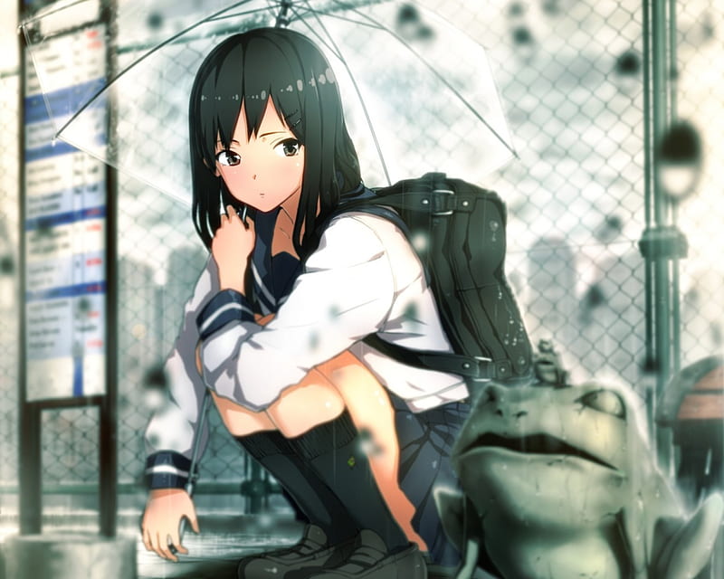 720P free download | Rainy Days, umbrella, backpack, anime, school ...