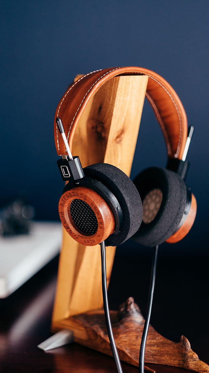 Audio Headphones , wooden, style, music, HD phone wallpaper