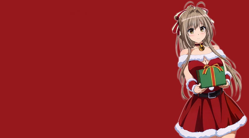 Santa girl, pretty, red dress, santa suit, girl, anime, gift, HD ...