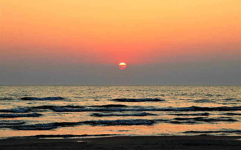 Sunset over Baltic Sea, Latvia, sunset, Liepaja, sea, HD wallpaper