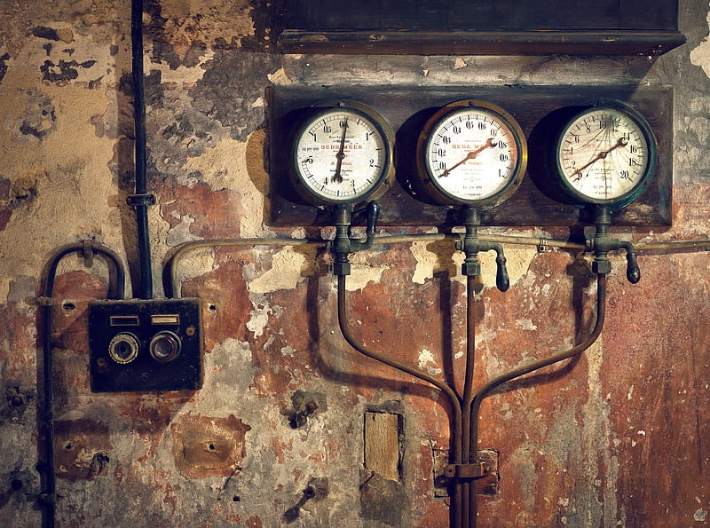 Old Gauges Ultra, Vintage, Rusty, Urban, Decay, Rust, pointers, gauges, HD wallpaper
