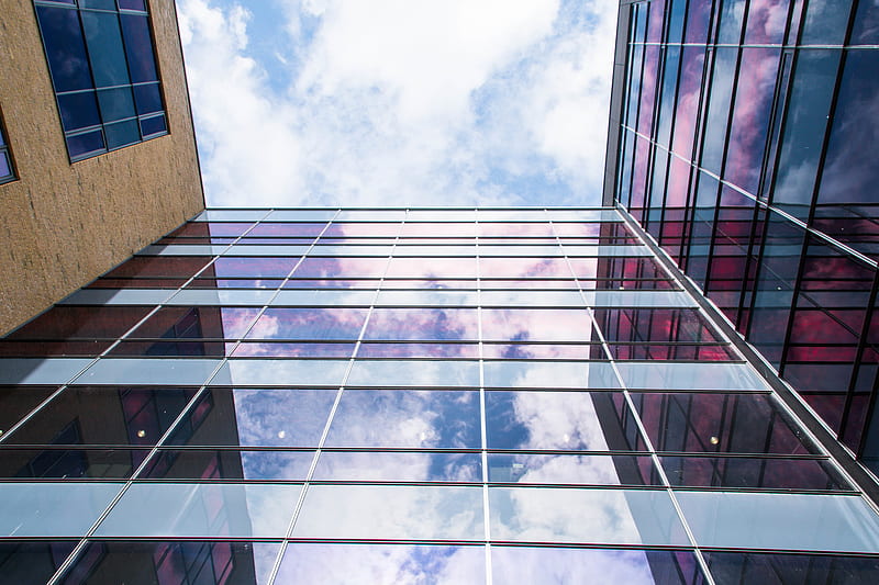building, facade, reflection, sky, glass, HD wallpaper