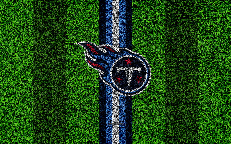 Tennessee Titans, logo grass texture, emblem, football lawn, blue lines, National Football League, NFL, Nashville, Tennessee, USA, American football, HD wallpaper